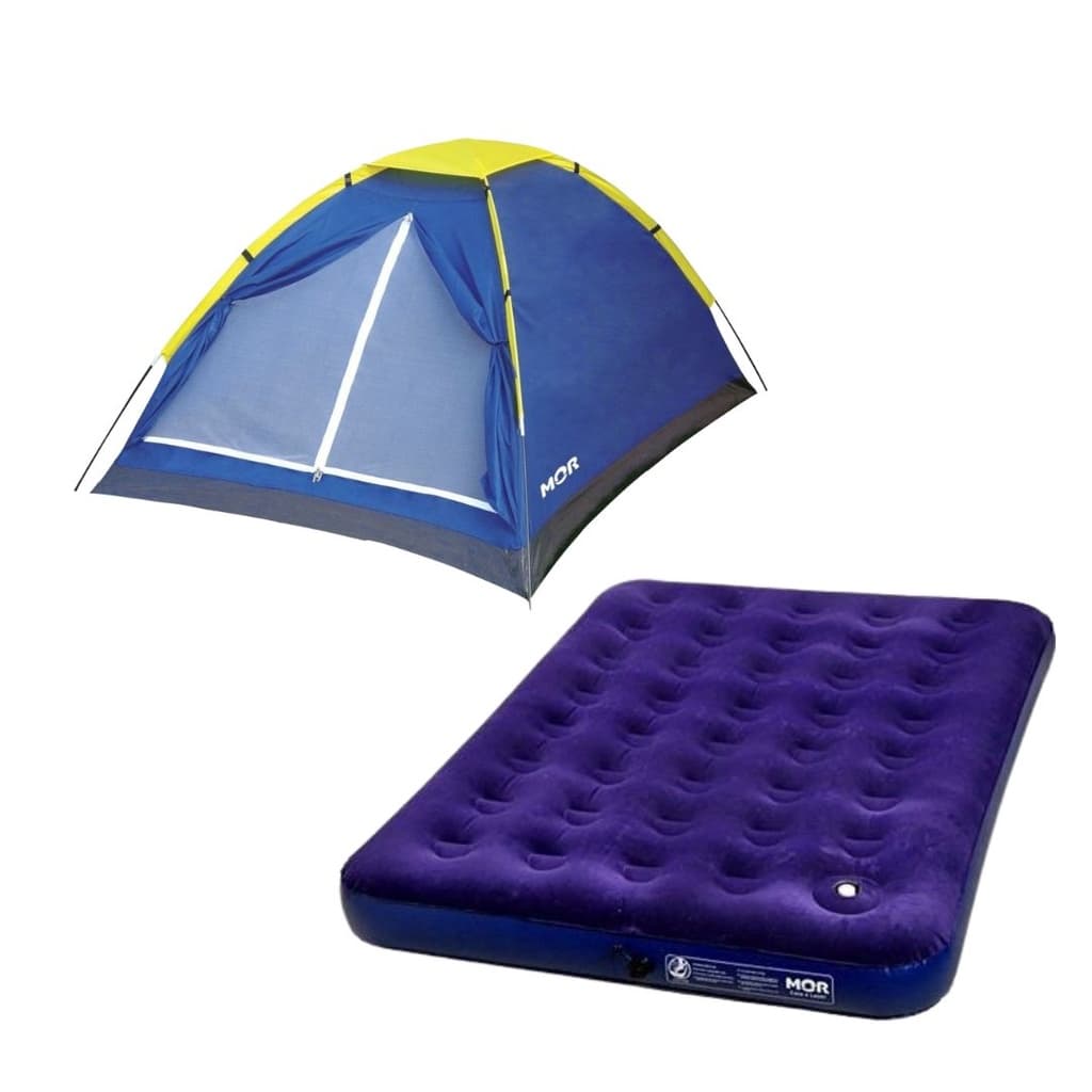 Barraca Camping 2 à 4 Lugares + Colchão Inflável de Casal com Bomba Embutida Kit Completo