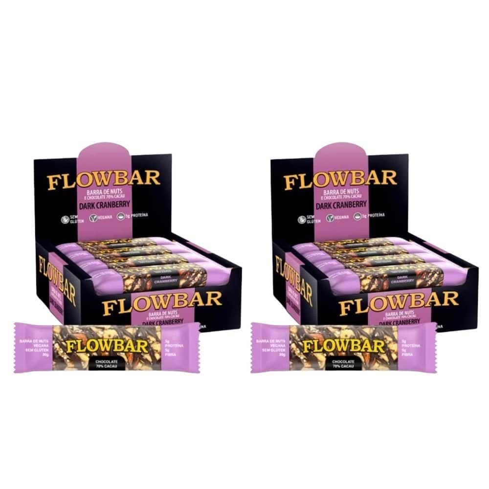 Kit 24 Barrinhas Nuts Filetes 70% Cacau Cranberry Flowbar