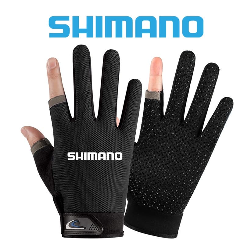 Luvas De Pesca Shimano De Dois Dedos Protetor Solar Masculino Para O Exterior Antiderrapante Tela De Toque Respirável Equitação Esportiva Fina