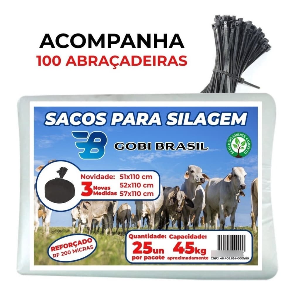 Sacos De Silagem Branco 51x110 C/abraçadeiras - 50 Unid