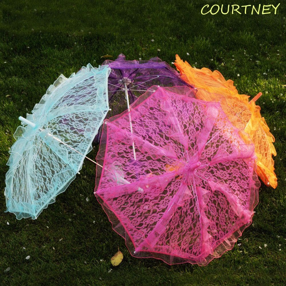 COURTNEY Guarda-Chuva Nupcial De Renda Estilo Ocidental Romântico Artesanato Rufos Ocos Fotografias De Floral