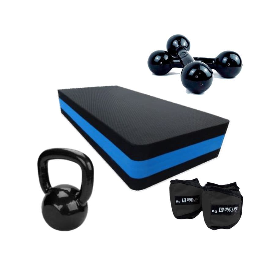 Kit Treino Step+ Caneleira 3Kg + Halter 2kg + Kettlebell 6Kg