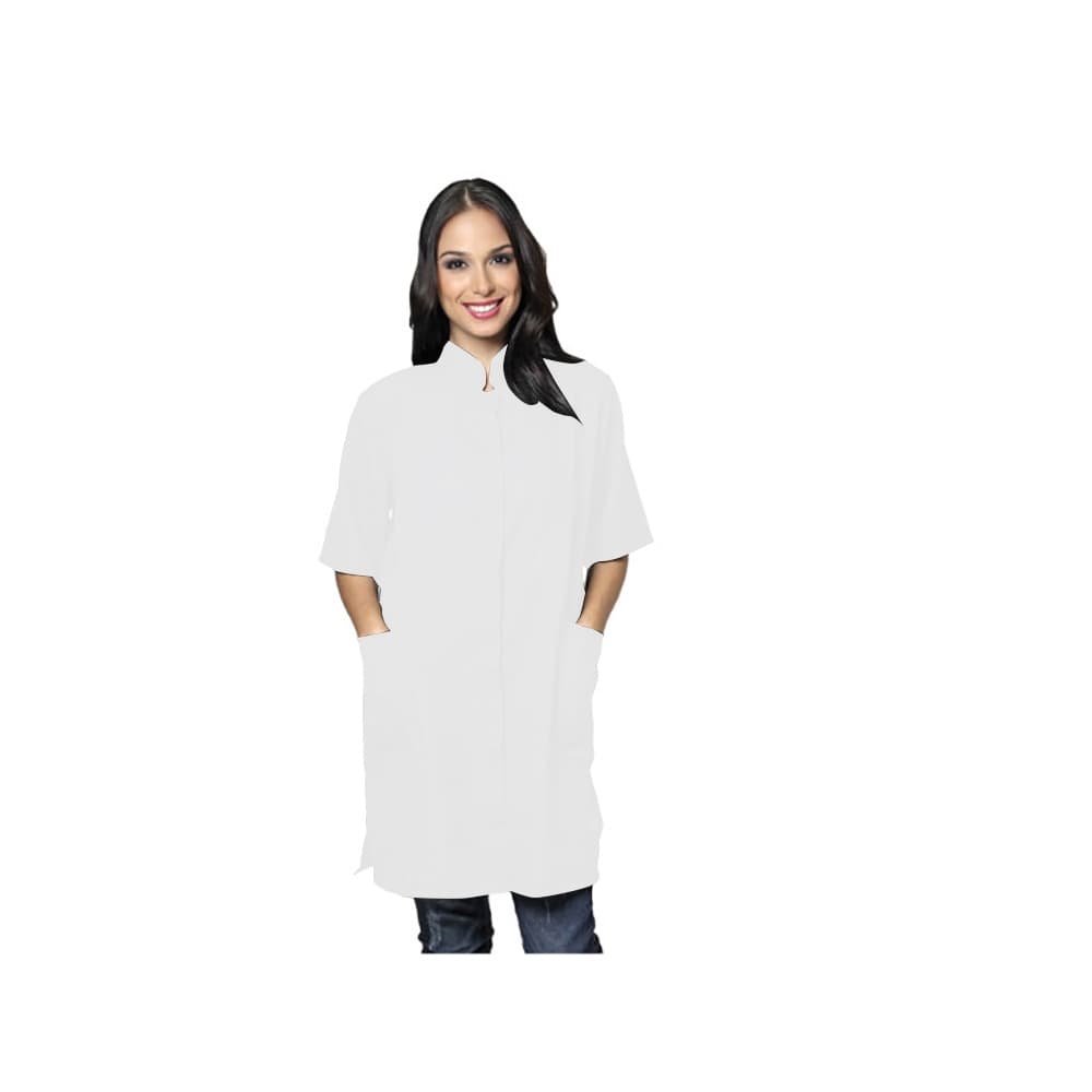 Jaleco Longo Oxford Greice Com Manga Curta Branco P