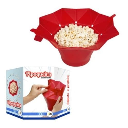 Pipoqueira Dobrável Em Silicone P/Microondas Vermelha