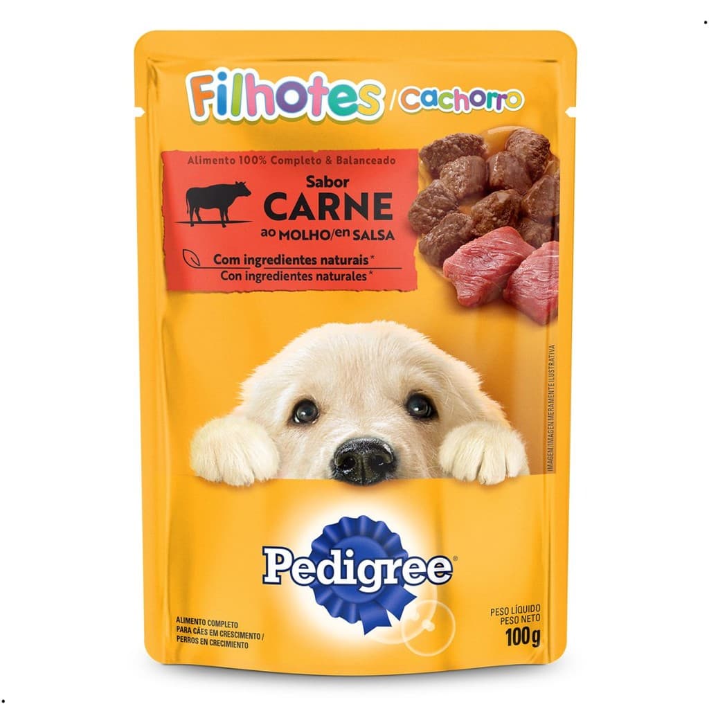 Kit 18 Sachês Pedigree Cães Filhotes Alimento Úmido Sabor Carne ao Molho 100g