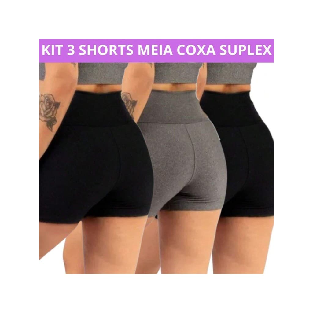Kit 3 Short Legging Meia Coxa Feminino Curto Bermuda Suplex Cintura Alta Levanta Bumbum Fitness Academia