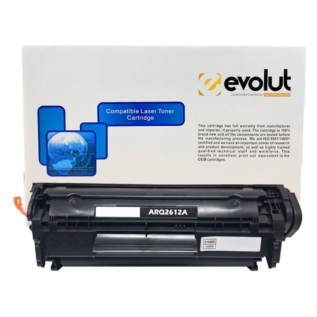 Toner Compatível para HP Q2612A 2612 12A Marca Evolut para 1020 1022 1022n 3020 3050n 3052 M1005 M1319f Preto 2.000