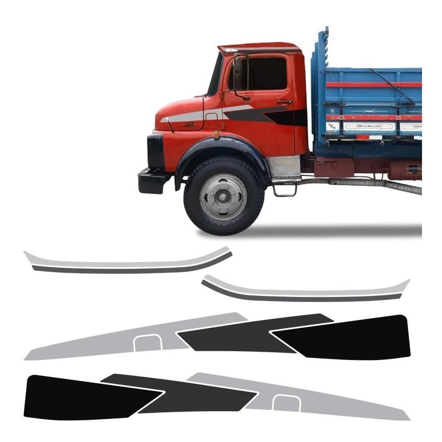 Kit Faixa Mercedes Mb 1113 1114 Adesivo Lateral Teto Prata