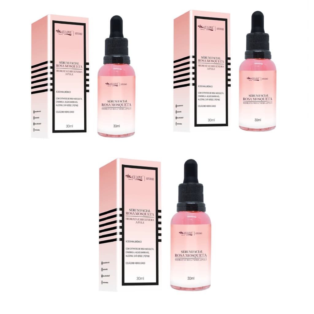 3 Serum Facial Rosa Mosqueta Max Love Kit C/ 3 Unidades