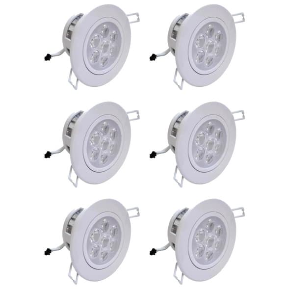 Kit 6 lâmpadas Spot LED 7W embutir redonda bco frio Bivolt