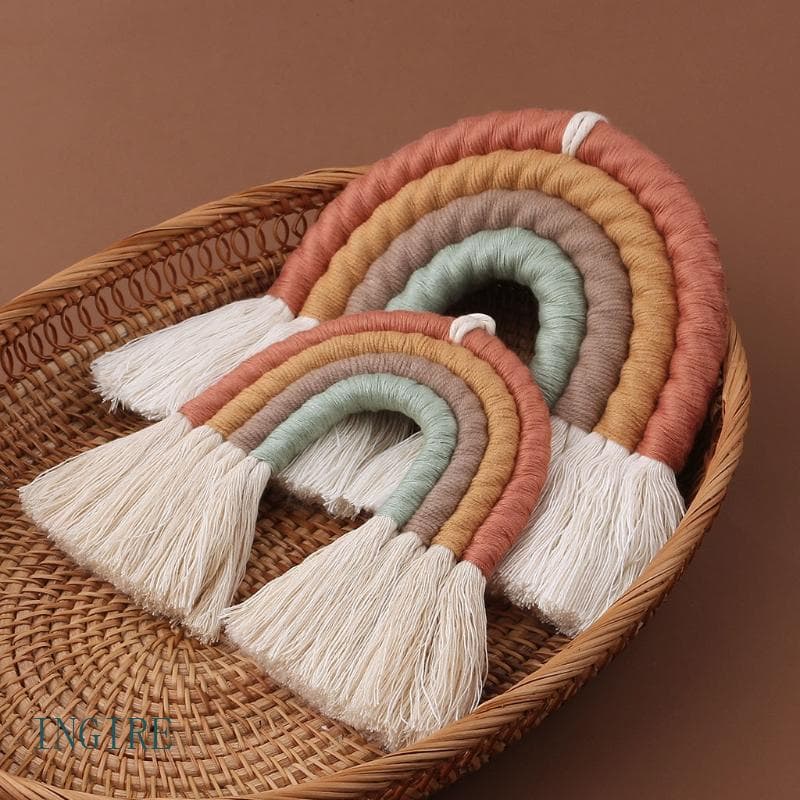 ING Arco-Íris Parede Pendurado Ornamento Feito A Mão Tecelagem Macrame Lar Para Quarto Jardim Infância