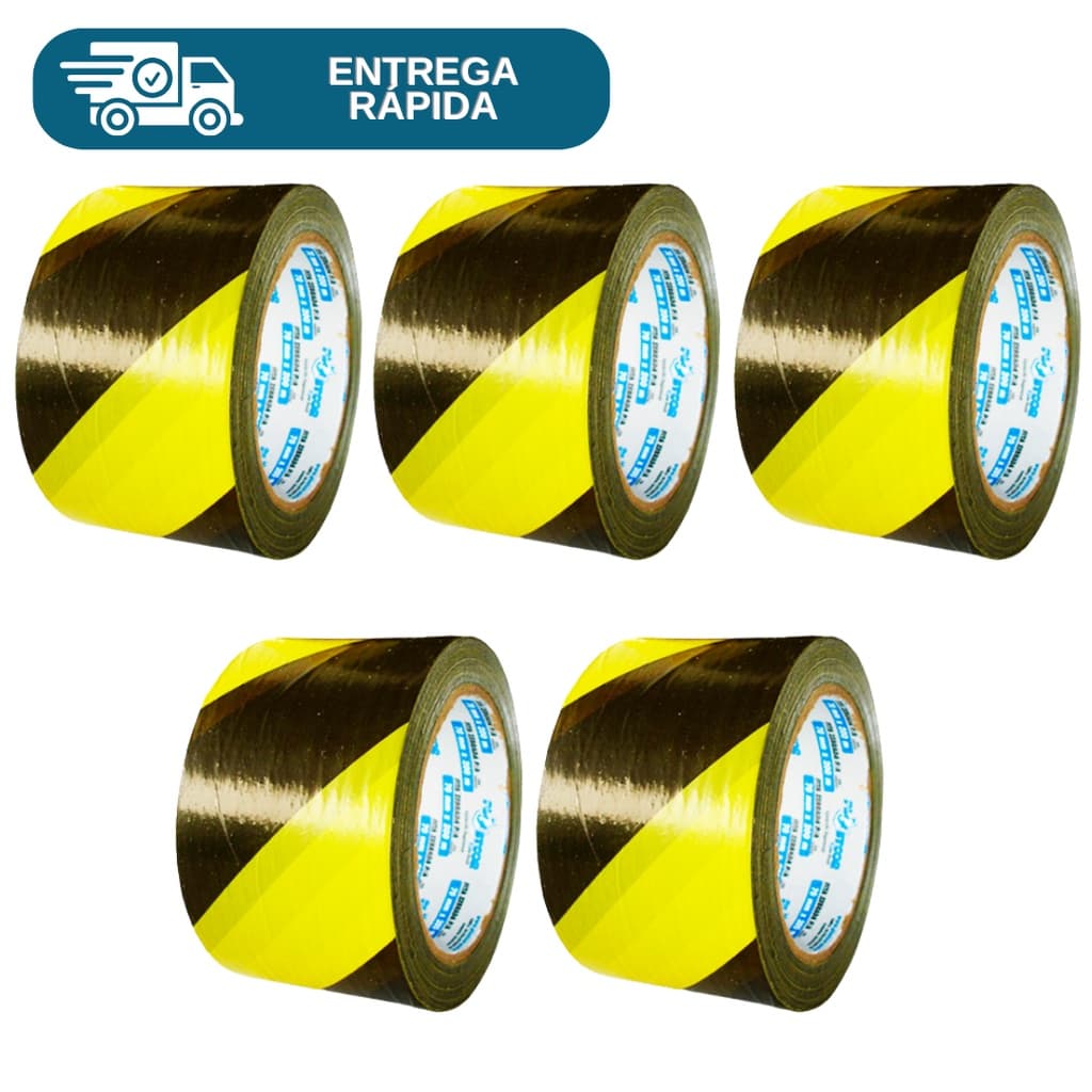 Kit 5 Fita Zebrada Amarela e Preta Para Isolamento 70mm X 150 Metros Sinalização
