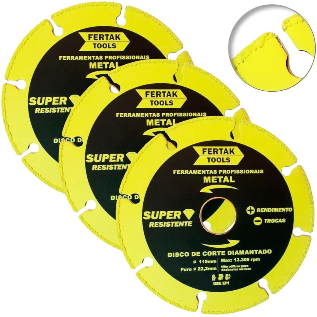 Disco de Corte Para Metal Diamantado Segmentado Corte Preciso 115x22mm | 03 Unidades