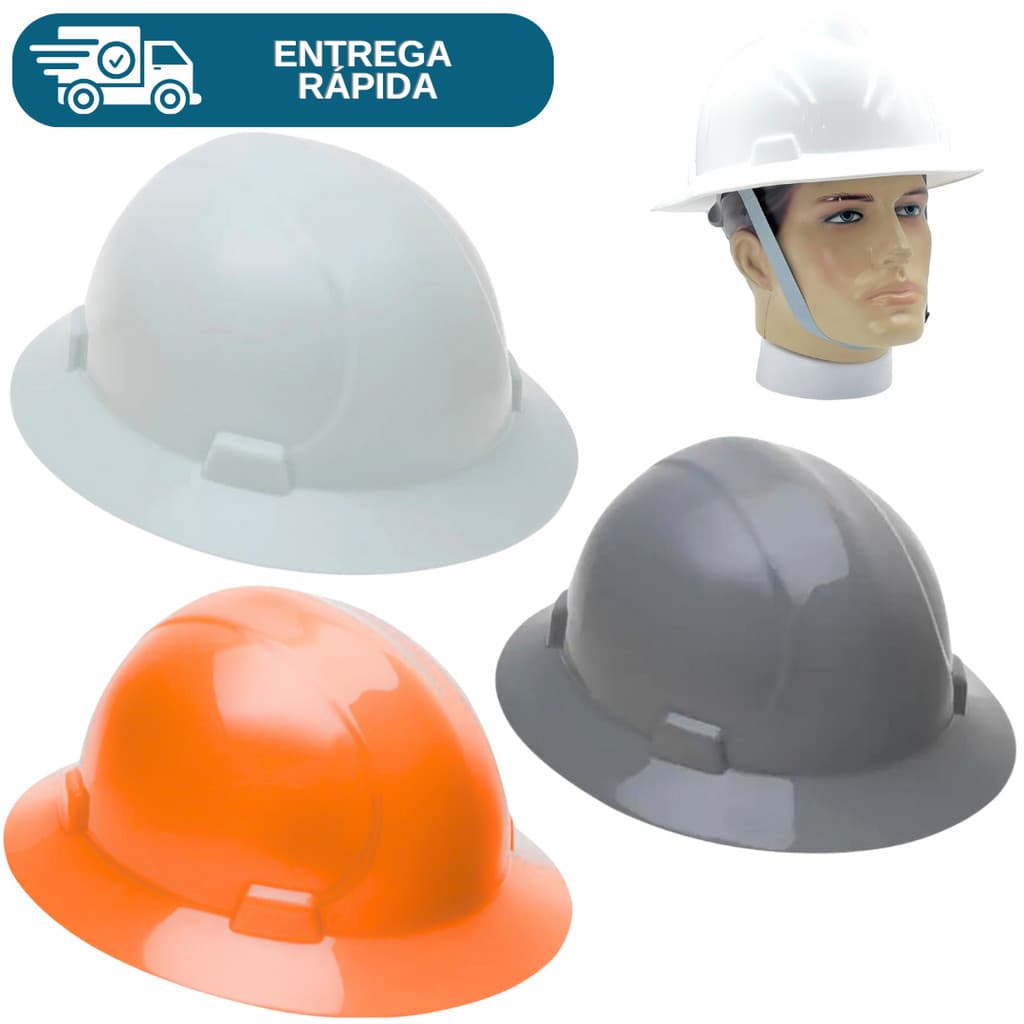 Capacete De Segurança Aba Total C/ Jugular Eletricista  Engenheiro Obra Proteção Trabalho Epi CA