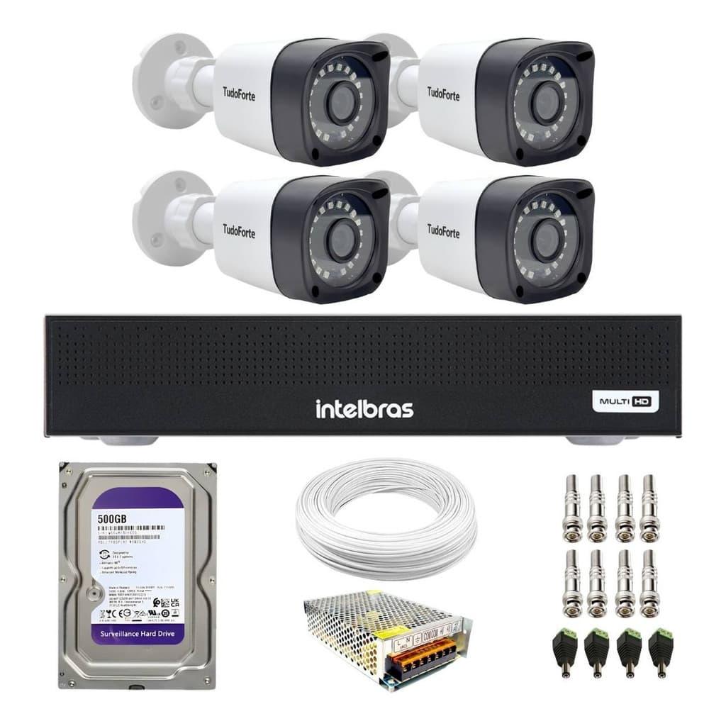 Kit 4 Câmeras Segurança Full HD DVR Intelbras 4 Canais Com HD Completo