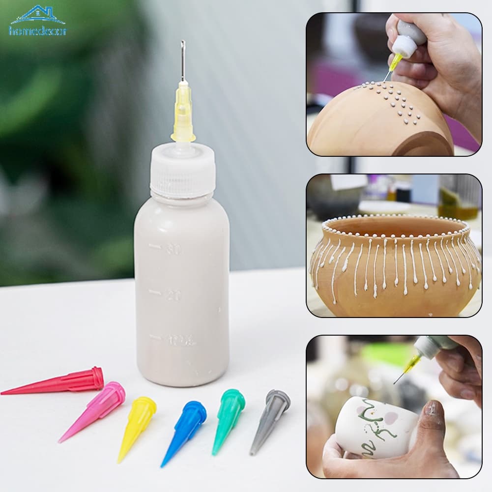 HOMEDECOR Frasco De 50ml De Cerâmica Para Pintura De Lama Com Conjunto De Bico De Espremer Agulha Coloração De Textura Glazeamento Pintado De Barro