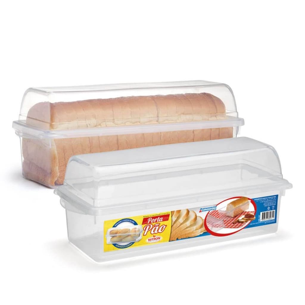 Porta Pão de Forma vasilha Para Torradas Pote Plástico Transparente com Tampa Reto Retangular Grande