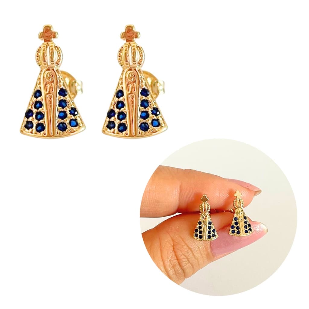 Brinco nossa senhora aparecida banhada a ouro 18k