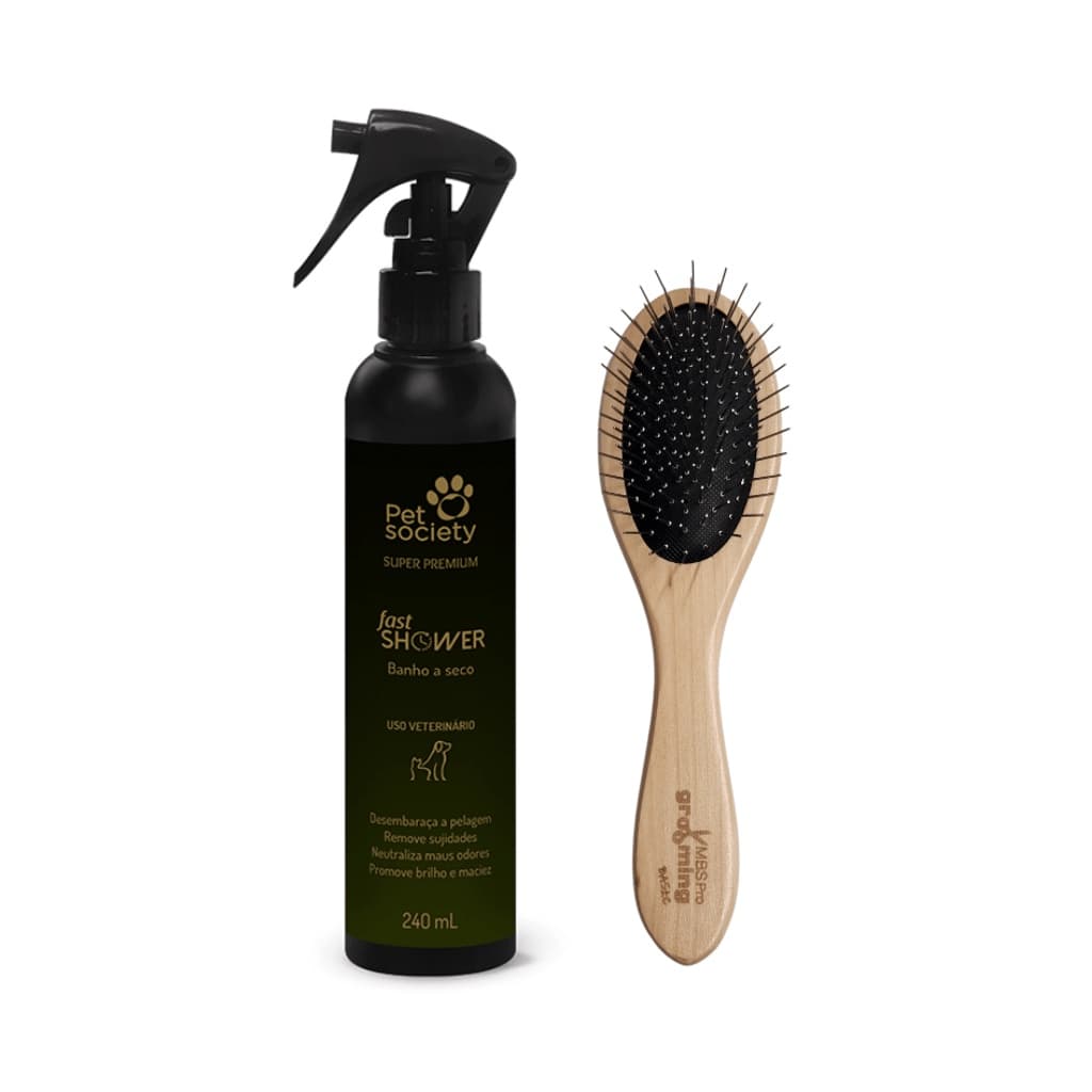 Combo Produtos Para Pets Escova MBS Basic + Banho A Seco Pet Society