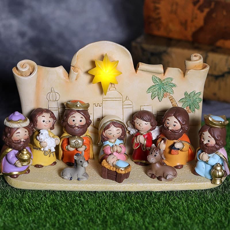 Presépio iluminado Natividade Jesus Cena de Nascimento animados Ornamentos Luzes de Criativas Presentes de Natal Resina