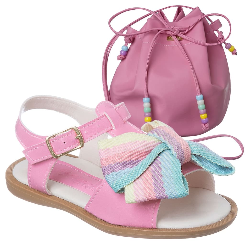 Kit Sandalia Feminina Sandalinha Infantil Bolsa Saco Linda