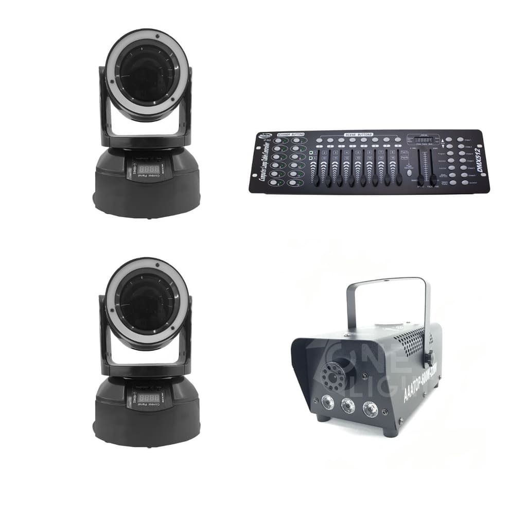 KIT 2 MINI MOVING BEAM + MÁQUINA DE FUMAÇA600 + MESA DMX512