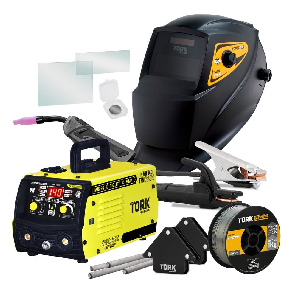 Inversor Solda Mig Eletrodo Tig 140A 220V Com Mascara Arame Esquadro Tork