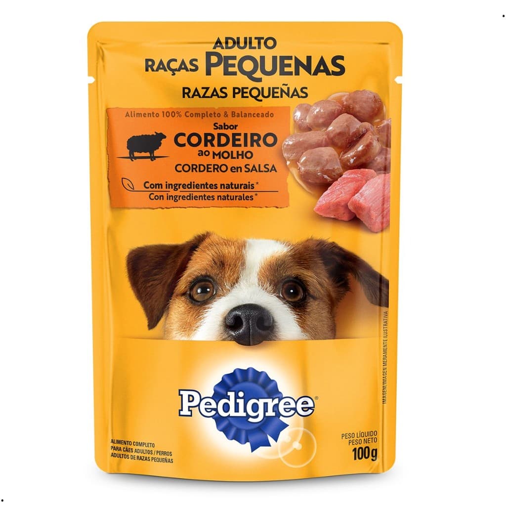 Kit 18 Sachês Pedigree Cães Adulto Raças Pequenas Alimento Úmido Sabor Cordeiro ao Molho 100g