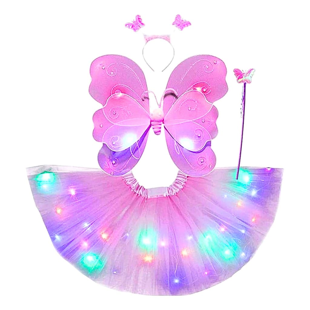 Fantasia Completa Infantil Borboleta Rosa 3 A 7 Anos Led Kids Colorido Variedades