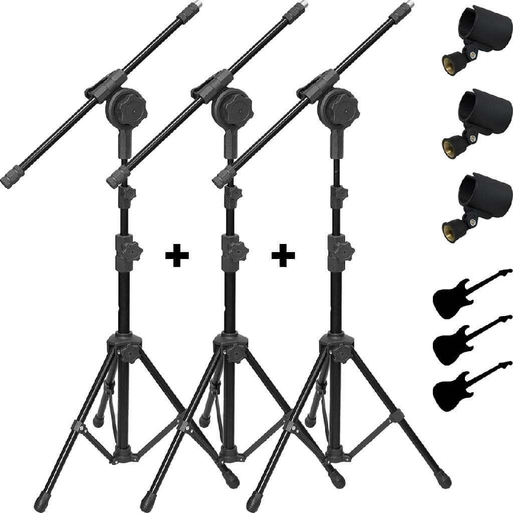 Pedestal para Microfone Sem Fio Girafa de 2 Estagios com Cachimbo e Adesivos Kit com 3