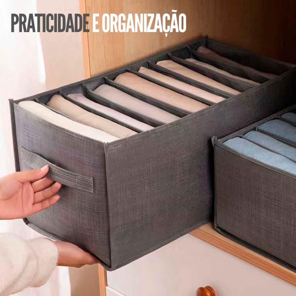 Caixas de Armazenamento Organizadora de Roupas com 9 ou 7 Divisórias para Gavetas e Guarda-Roupas