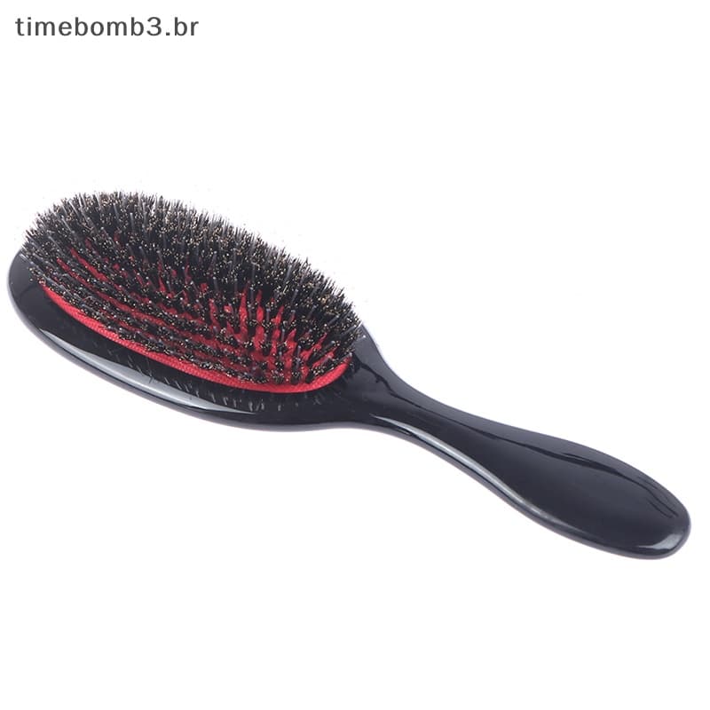 Nova Escova Oval De Javali E De Nylon Para Cabelos Massagem Anti-Estática Pentear Couro Cabeludo .