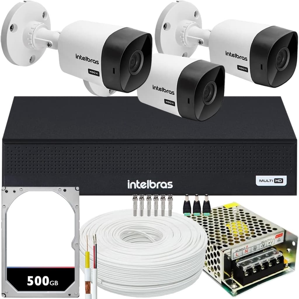Kit Cftv Intelbras 3 Câmeras Vhc 1120 720p Mhdx 1104C Com Hd