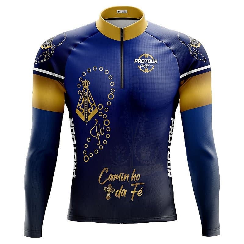 CAMISA CICLISMO MASCULINO SANTA DOURADA COM BOLSOS UV 50+