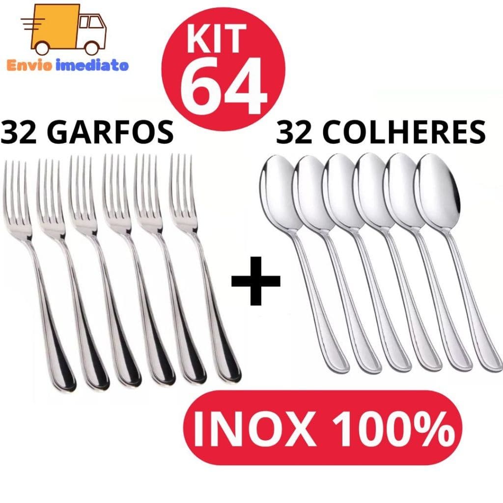 Kit Conjunto  64/24 ou 12 Colher Garfo Talher Aço Inox Grande Luxo Sopa Bar Restaurante Buffet Faqueiro
