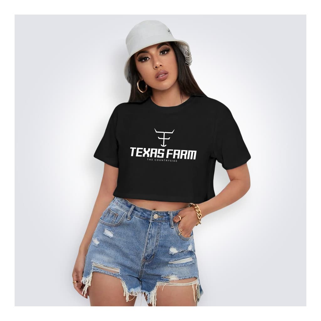 Blusa Cropped Texas Farm Agro Malha Algodão Premium Crop Fashion Casual Envio Imediato