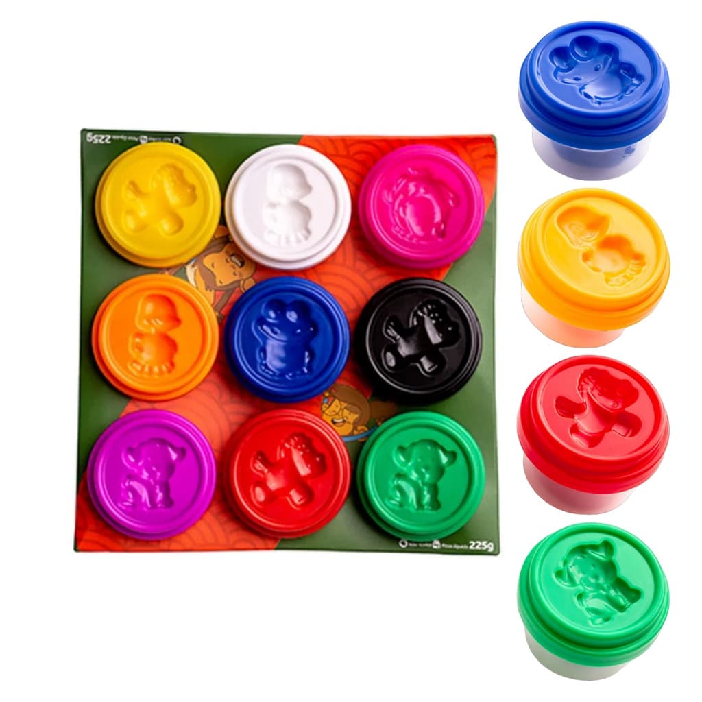 Massinha de modelar com molde nas tampas kit com 9 cores Leo e Leo
