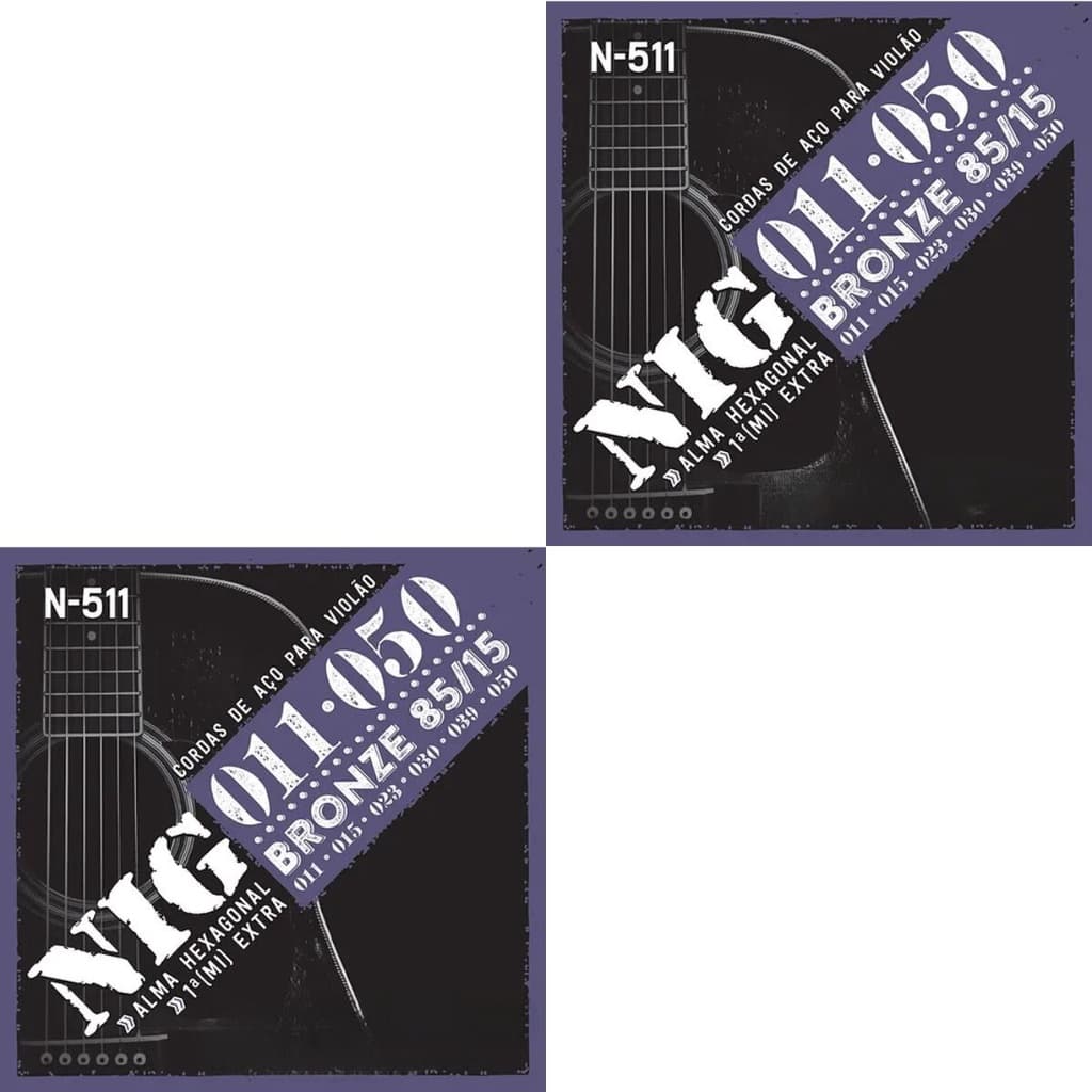 Kit 2 Encordoamento Violão Aço Folk Bronze Nig N-511 .011" PRN511L