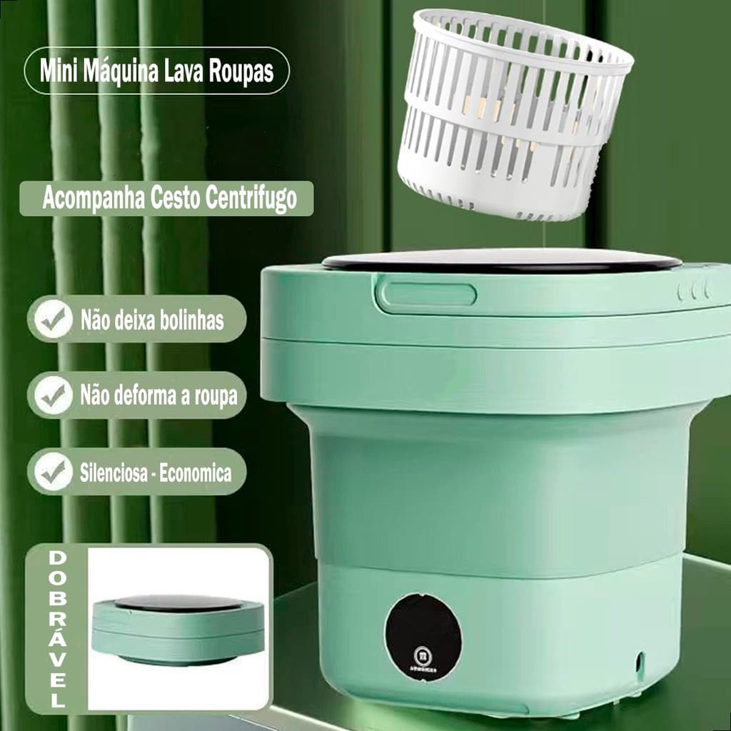 Mini Máquina de Lavar Roupas Dobrável Balde Portátil Secagem Rápida Centrífuga Com Luz U.V