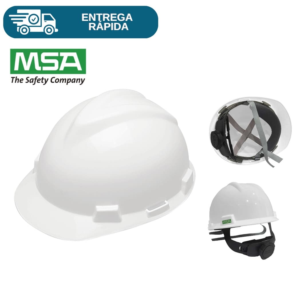 Capacete De Segurança Msa V-Gard Com Carneira Catraca E Jugular Fastrack Aba Frontal Engenheiro Obra