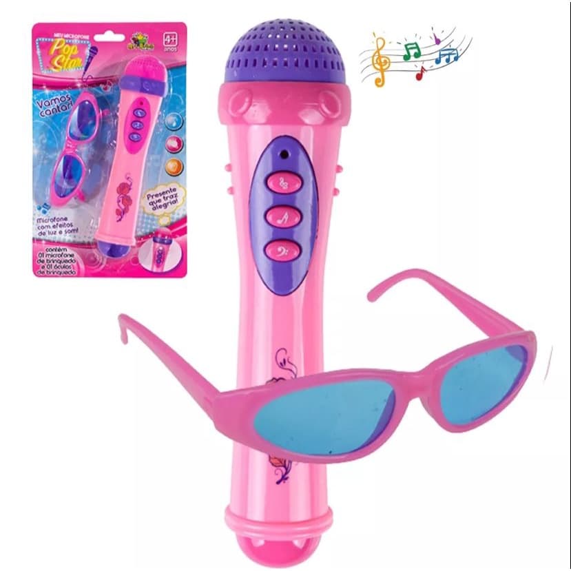Kit Microfone + Óculos Infantil Com Som E Luz Girl Music Fashion