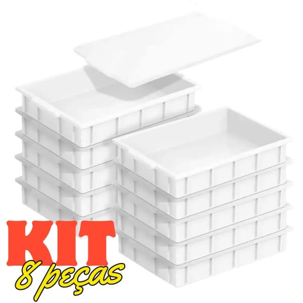 Kit 8 Caixa Bandeja Plastica Panificadora Açougue 7 Litros com 1 Tampa