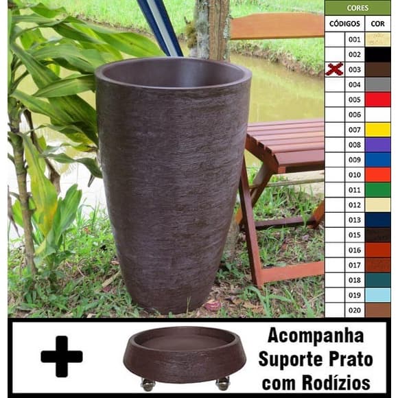 Kit Vaso Planta + Prato Rodízio 65x40 Oval Moderno Polietileno