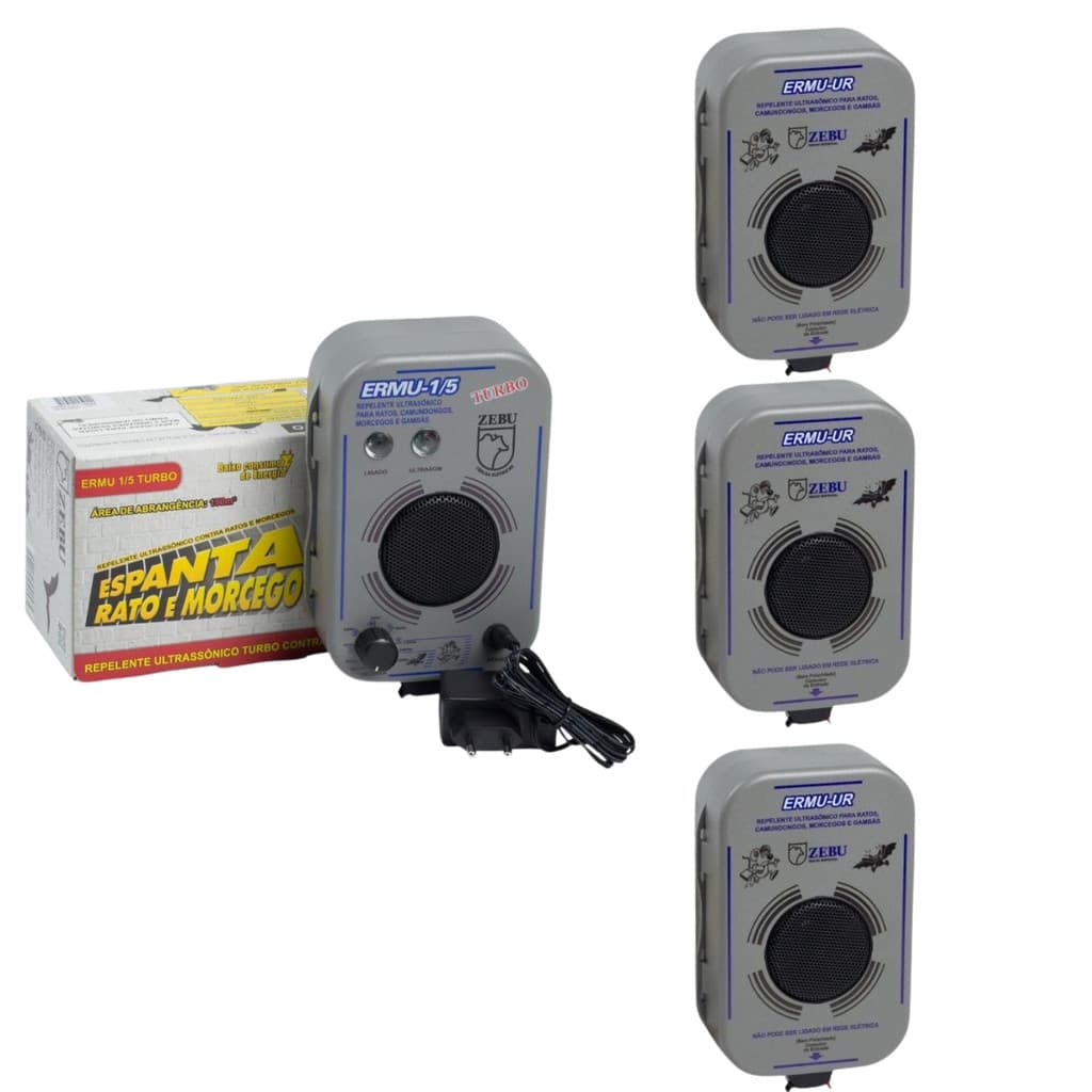 REPELENTE ESPANTA MORCEGO RATO ULTRASONICO SONORO ZEBU + 3 EMISSORES ZEBU