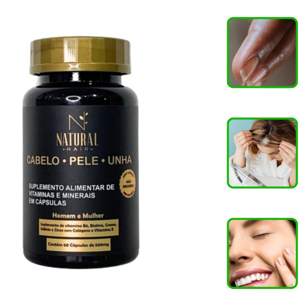 Vitamina Para Crescimento Capilar Combate a Queda Natural Hair caps c/60caps