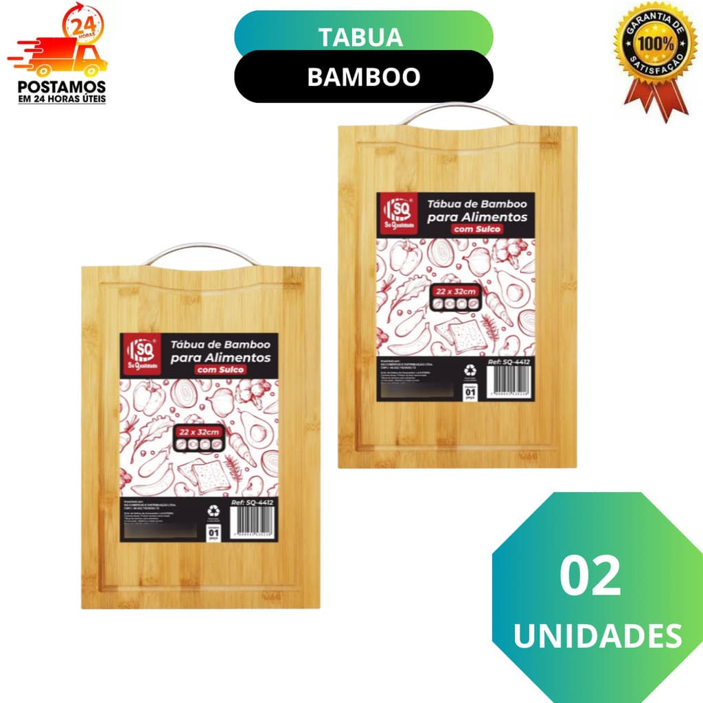 Kit 02 Tábua De Bambu Para Carne Legumes Churrasco 32x22cm