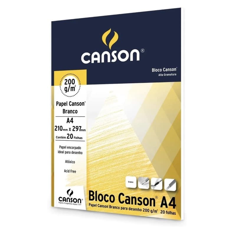 Bloco Papel Canson Desenho Branco 200g A4 20 Folhas