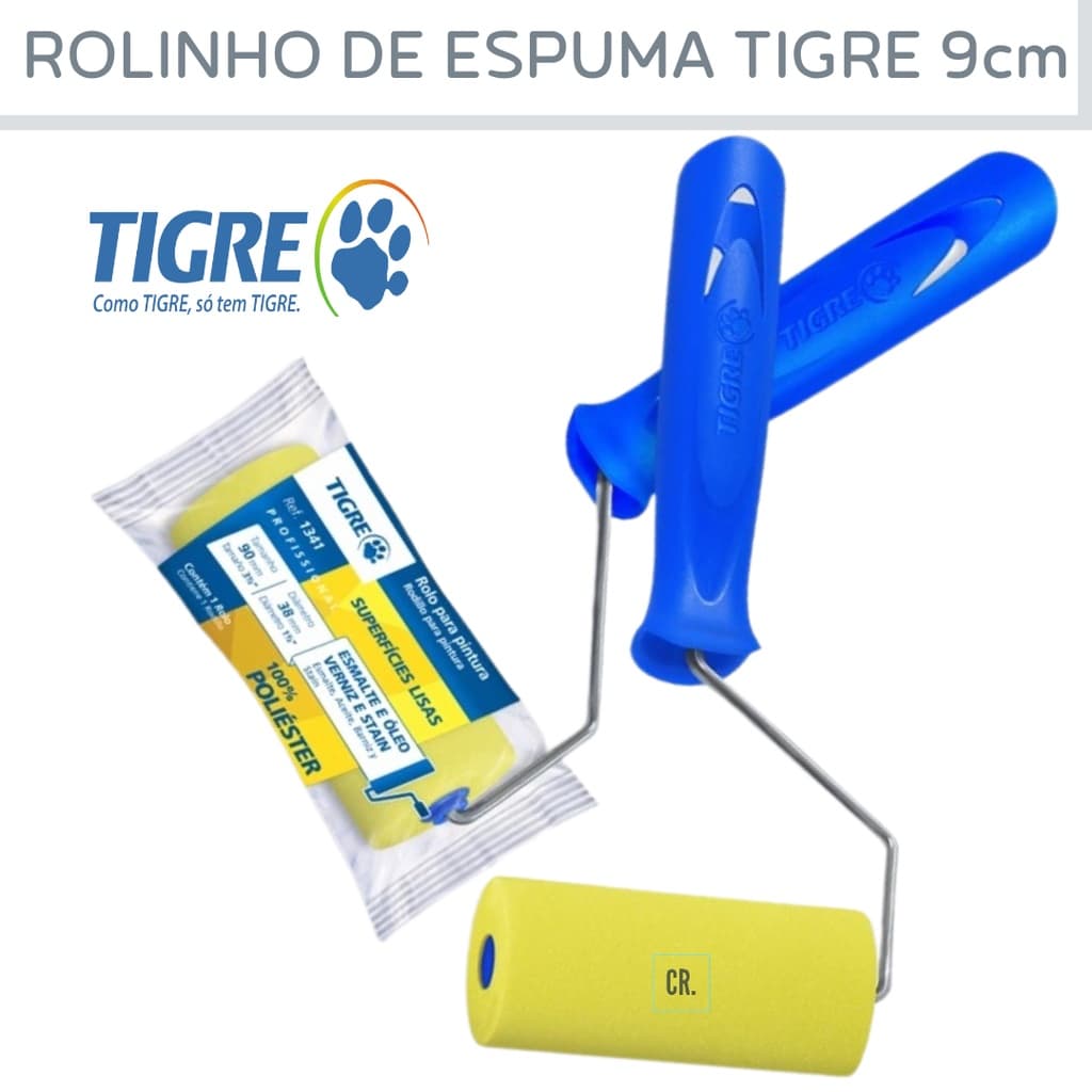 Rolinho de Espuma Tigre 90mm 9cm Para Artesanato e Pintura Rolo de Espuma Para MDF, Ferro e Madeira.