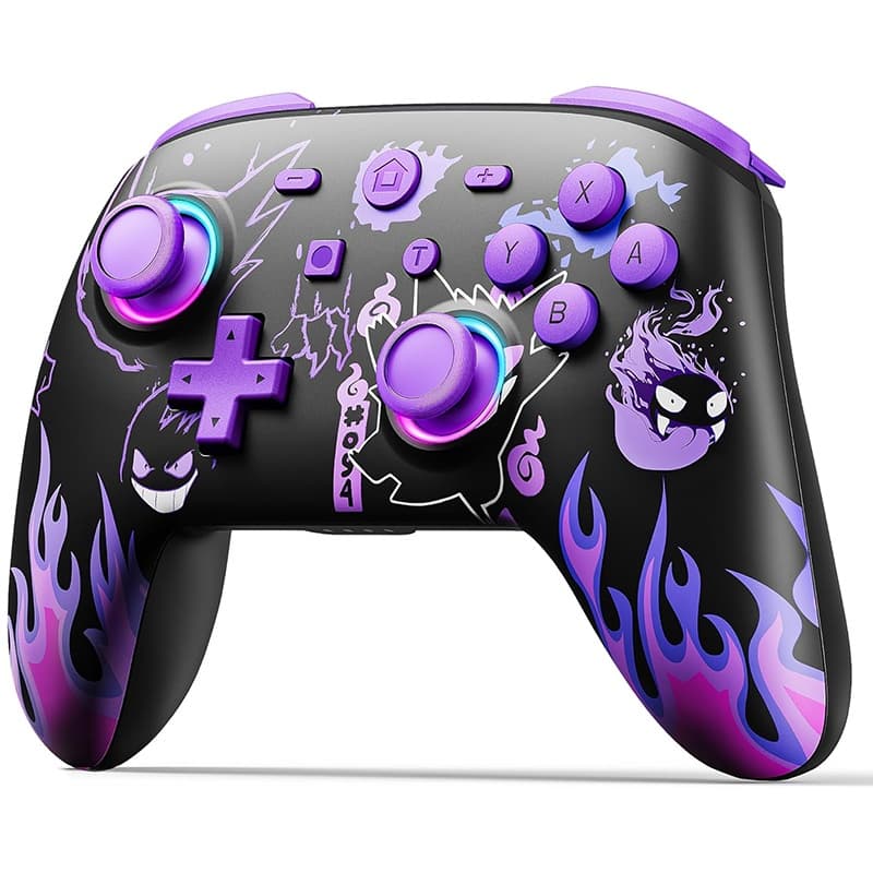 Controlador Pro Sem Fio Para Nintendo Switch/2/OLED/Lite , De Com Joystick LED/Movimento/Vibração/Turbo/Wakeup-Gengar