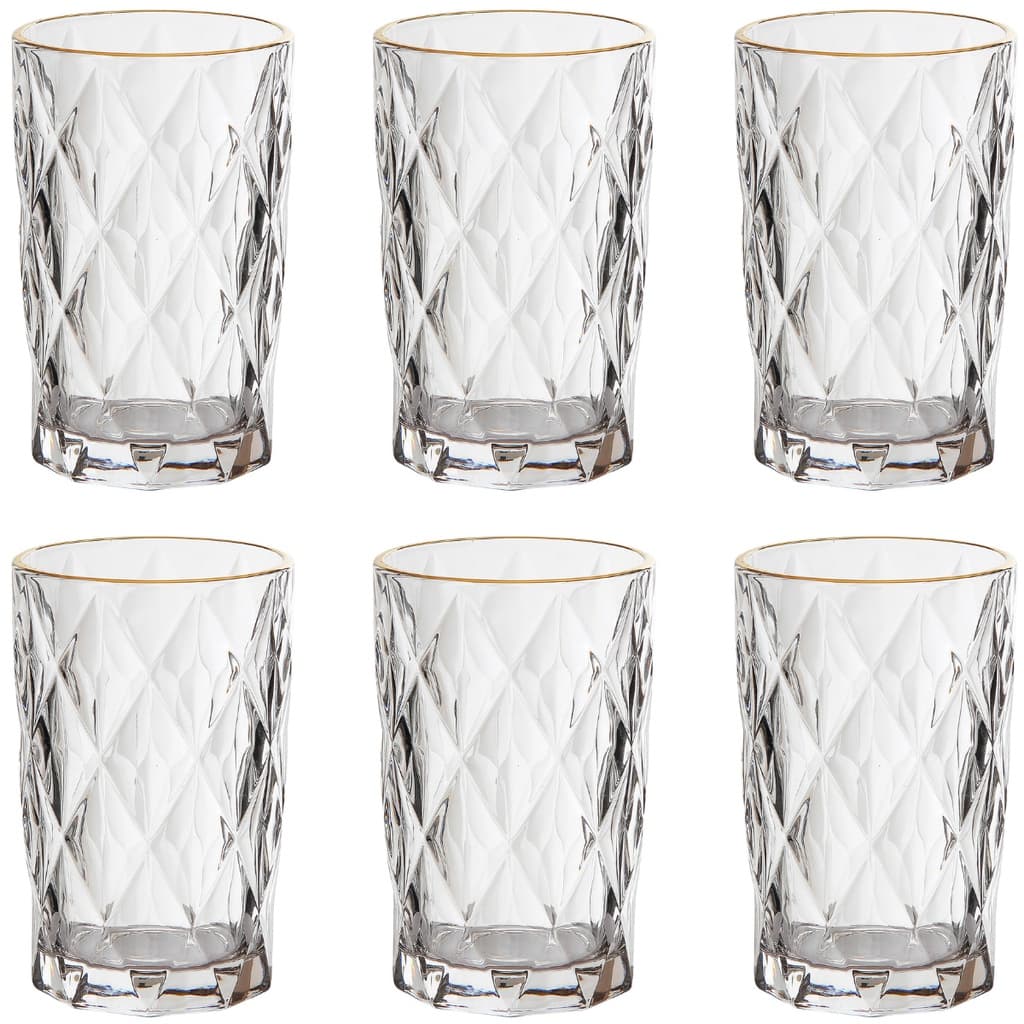 Jogo 6 Copos Altos Borda Dourada 340ml Diamond Clear Ke Home